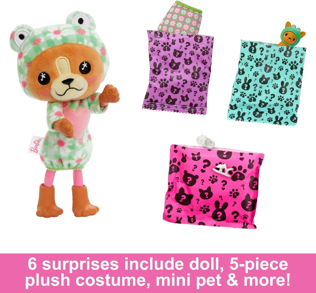 Barbie Cutie Reveal Chelsea Doll & Accessories, Animal Plush Costume & 6 Surprises Including Color Change, Puppy as Frog Dog/