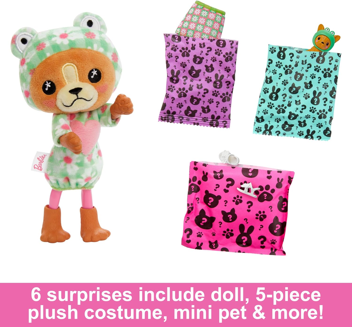 Barbie Cutie Reveal Chelsea Doll & Accessories, Animal Plush Costume & 6 Surprises Including Color Change, Puppy as Frog Dog/