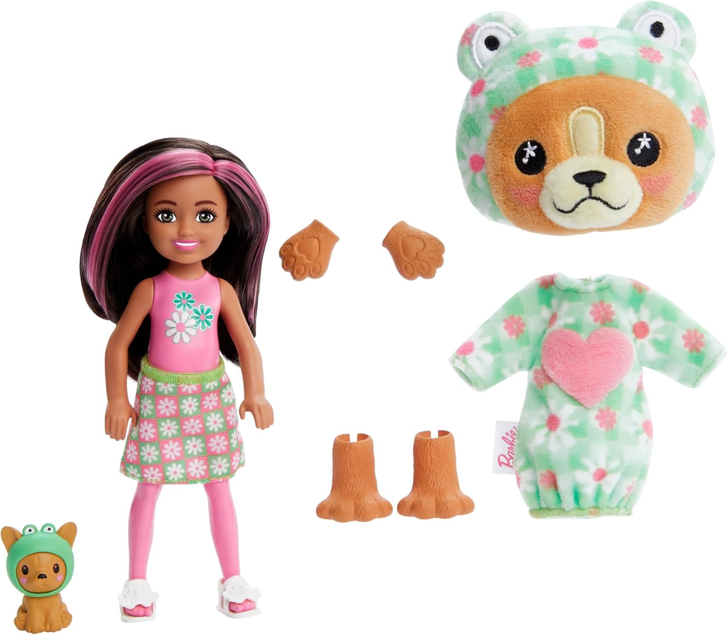 Barbie Cutie Reveal Chelsea Doll & Accessories, Animal Plush Costume & 6 Surprises Including Color Change, Puppy as Frog Dog/