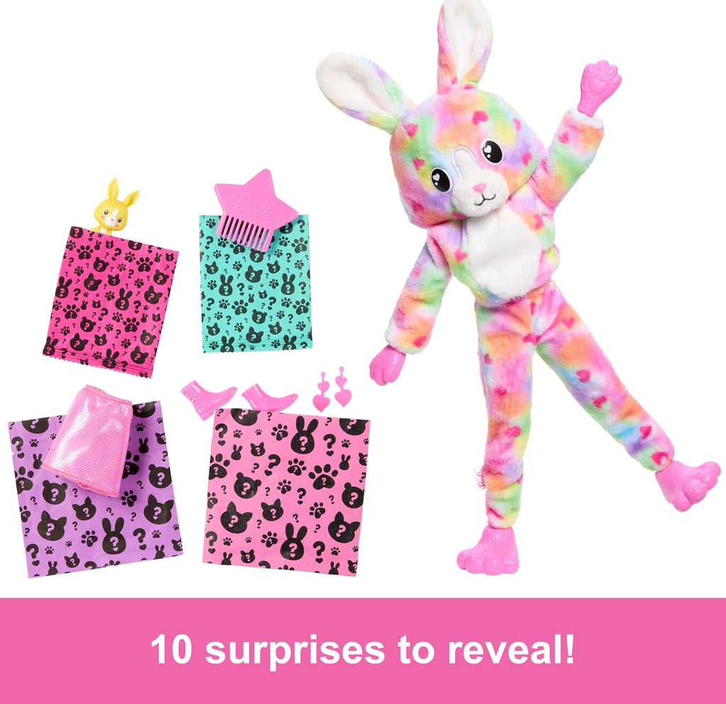 Barbie Cutie Reveal Doll & Accessories, Color Dream Series, Tie-Dyed Bunny Costume & 10 Surprises Including Color Change Tie 