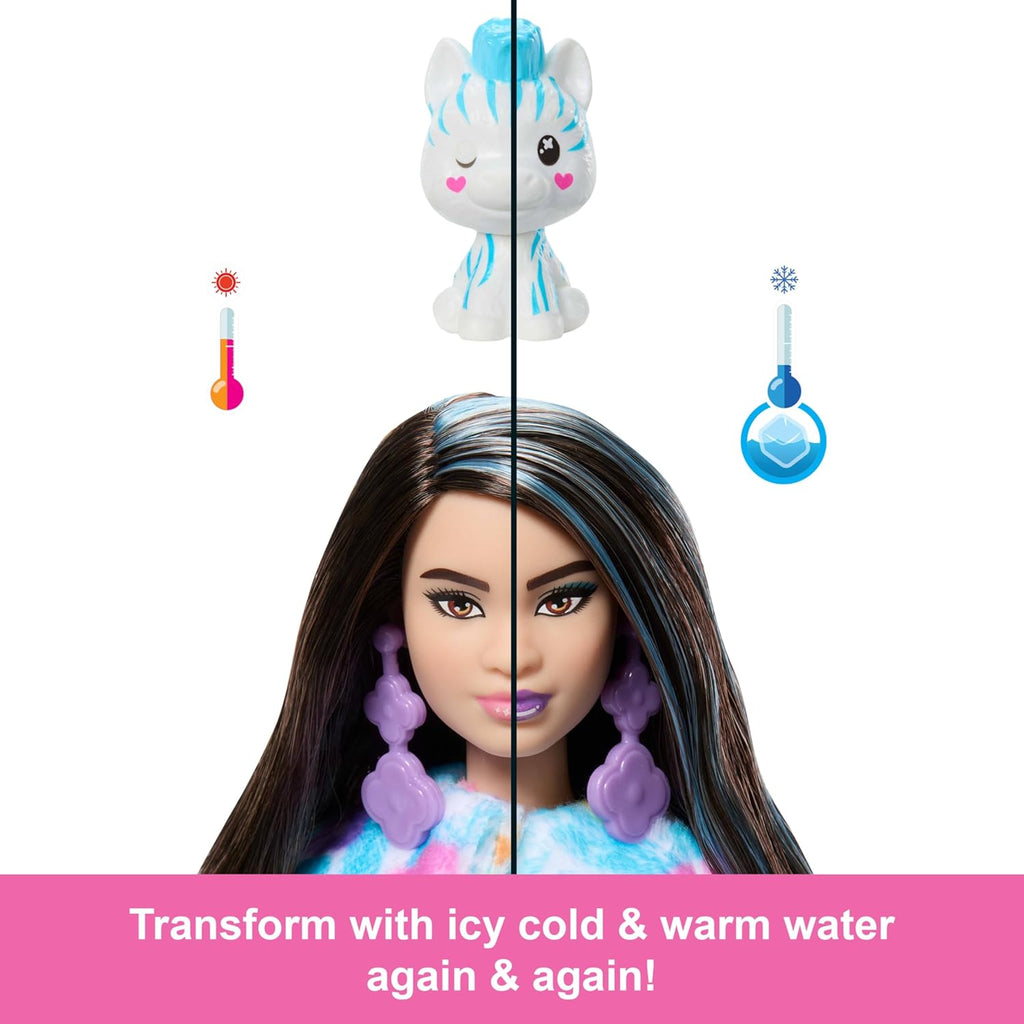 Barbie Cutie Reveal Doll & Accessories, Color Dream Series, Rainbow Zebra Costume & 10 Surprises Including Color Change