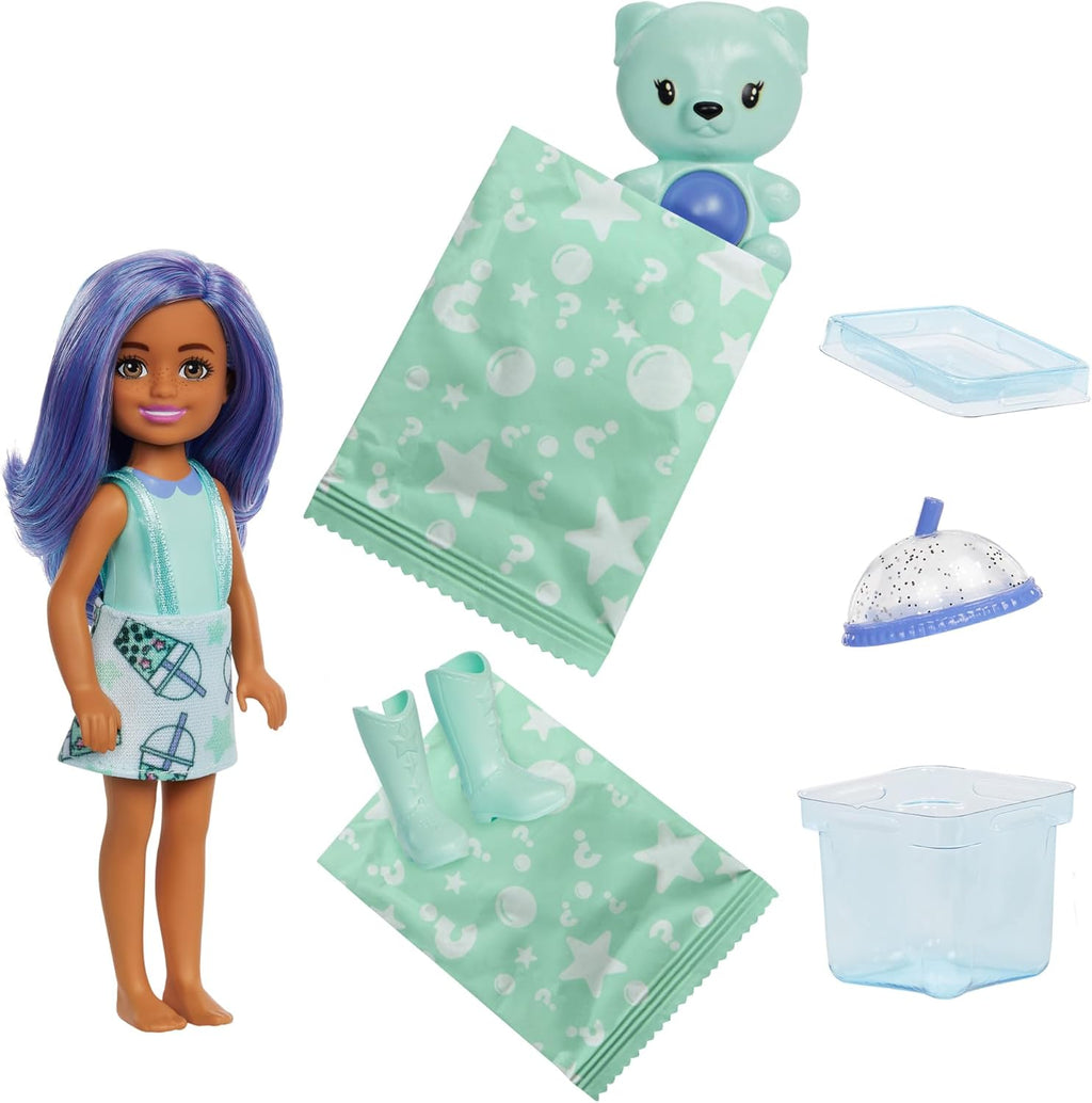 Barbie Chelsea Pop Reveal Bubble Tea Series Set with Themed Package & 5 Surprises Including Scented Small Doll & Pop-It Pet (