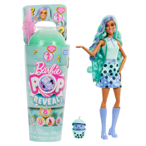 Barbie Pop Reveal Bubble Tea Series Doll & Accessories with Pet, 8 Surprises Include Color Change, Cup with Storage (Styles M