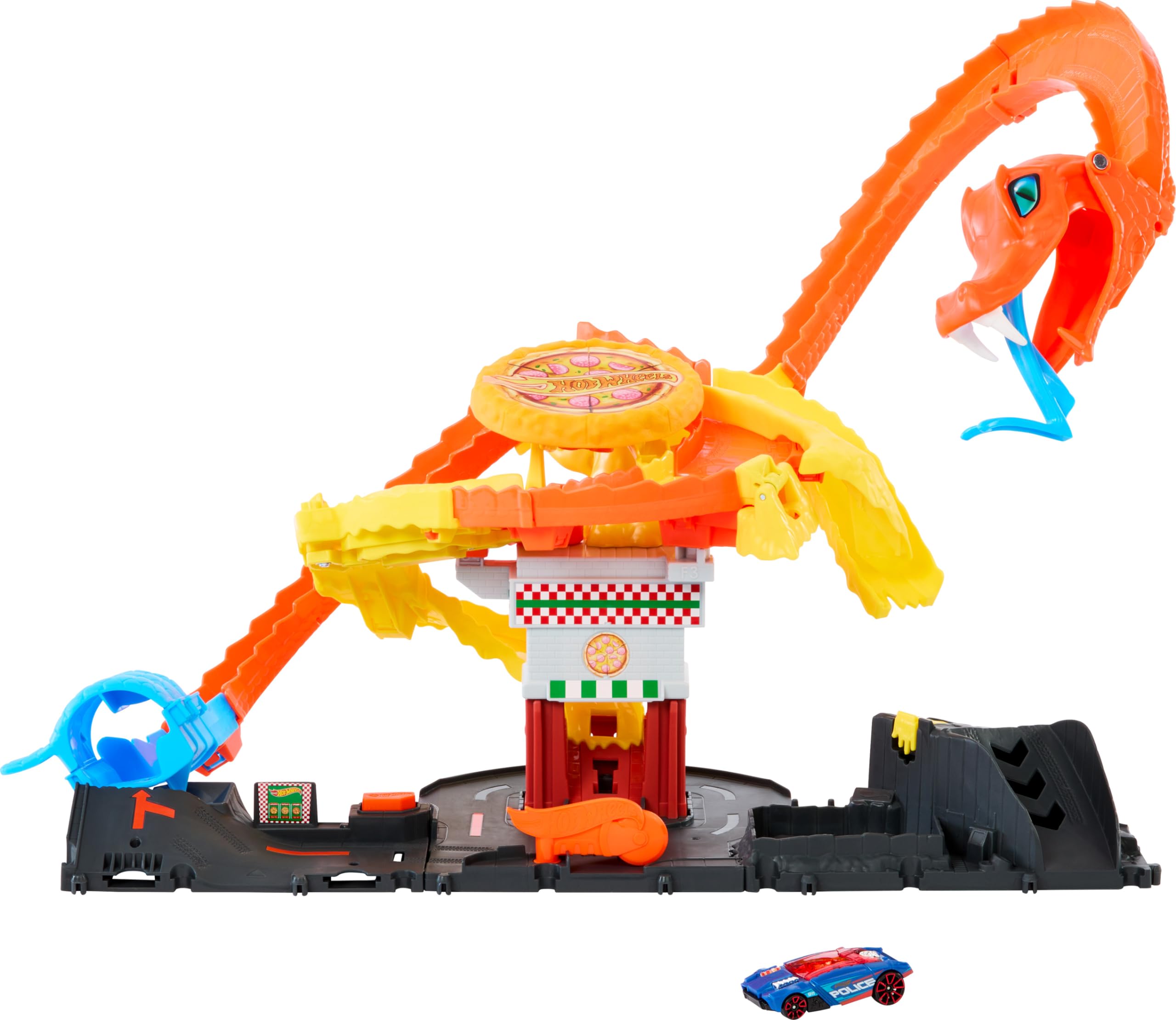 Hot Wheels City Toy Car Track Set, Pizza Slam Cobra Attack Playset
