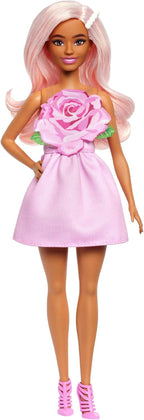 Barbie Fashionistas Doll #238 with Pastel Pink Hair Wearing Strapless Dress with Rose Bodice, Pearly Barrette Accessory and S