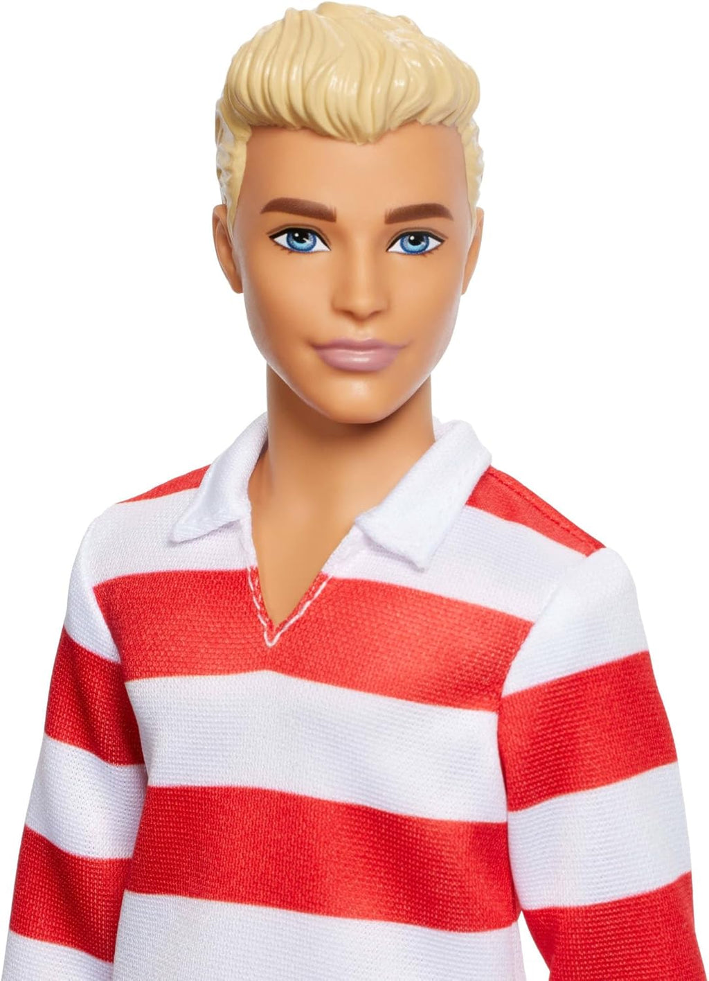 Barbie Fashionistas Ken Doll #241 with Blonde Hair Wearing Red and White Striped Polo Shirt with Pink Shorts, White Crew Sock