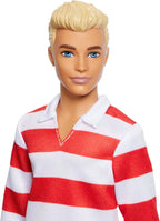 Barbie Fashionistas Ken Doll #241 with Blonde Hair Wearing Red and White Striped Polo Shirt with Pink Shorts, White Crew Sock