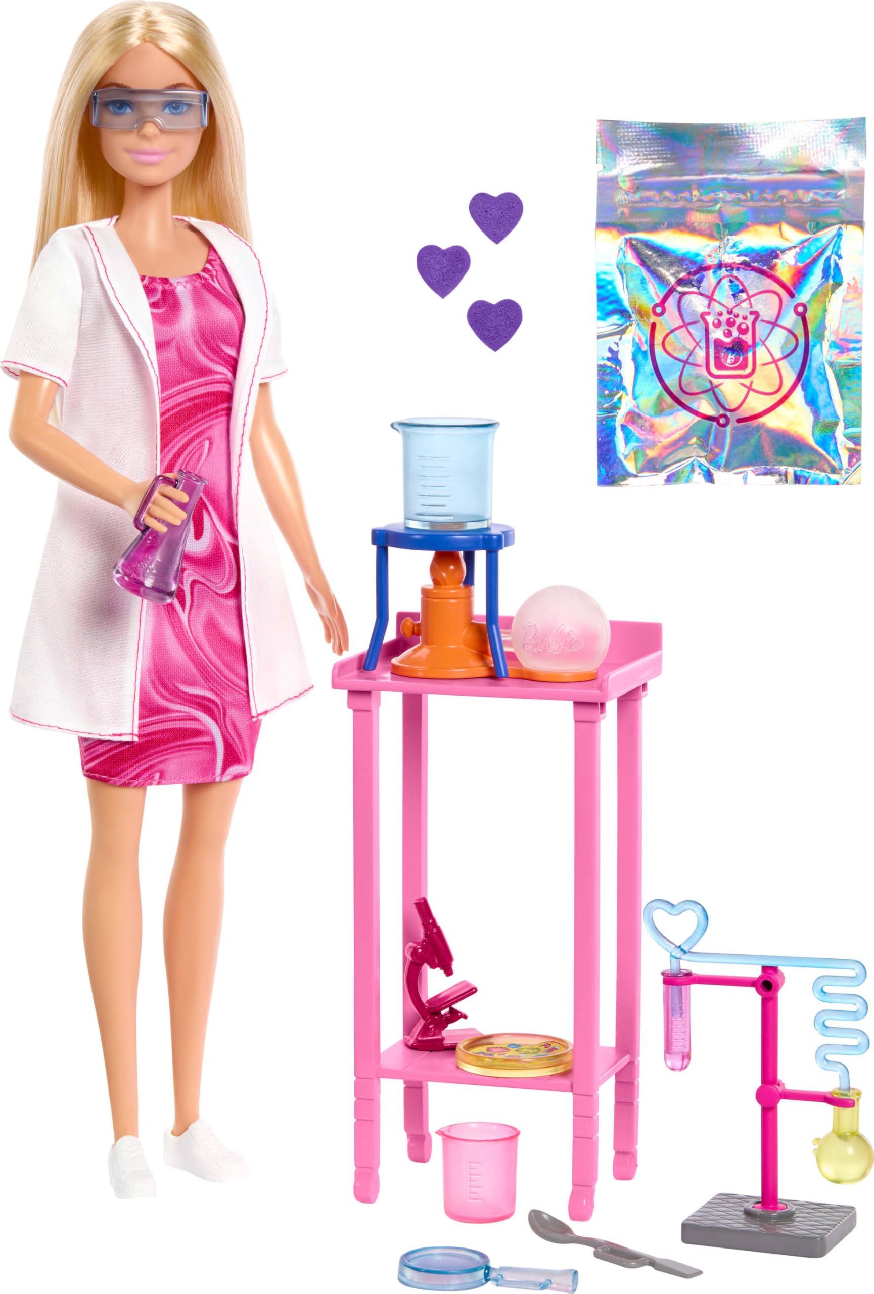 Barbie Scientist Doll and Accessories with Blonde Fashion Doll, Lab Table, Microscope, & Color-Change Beaker & Petri Dish Acc