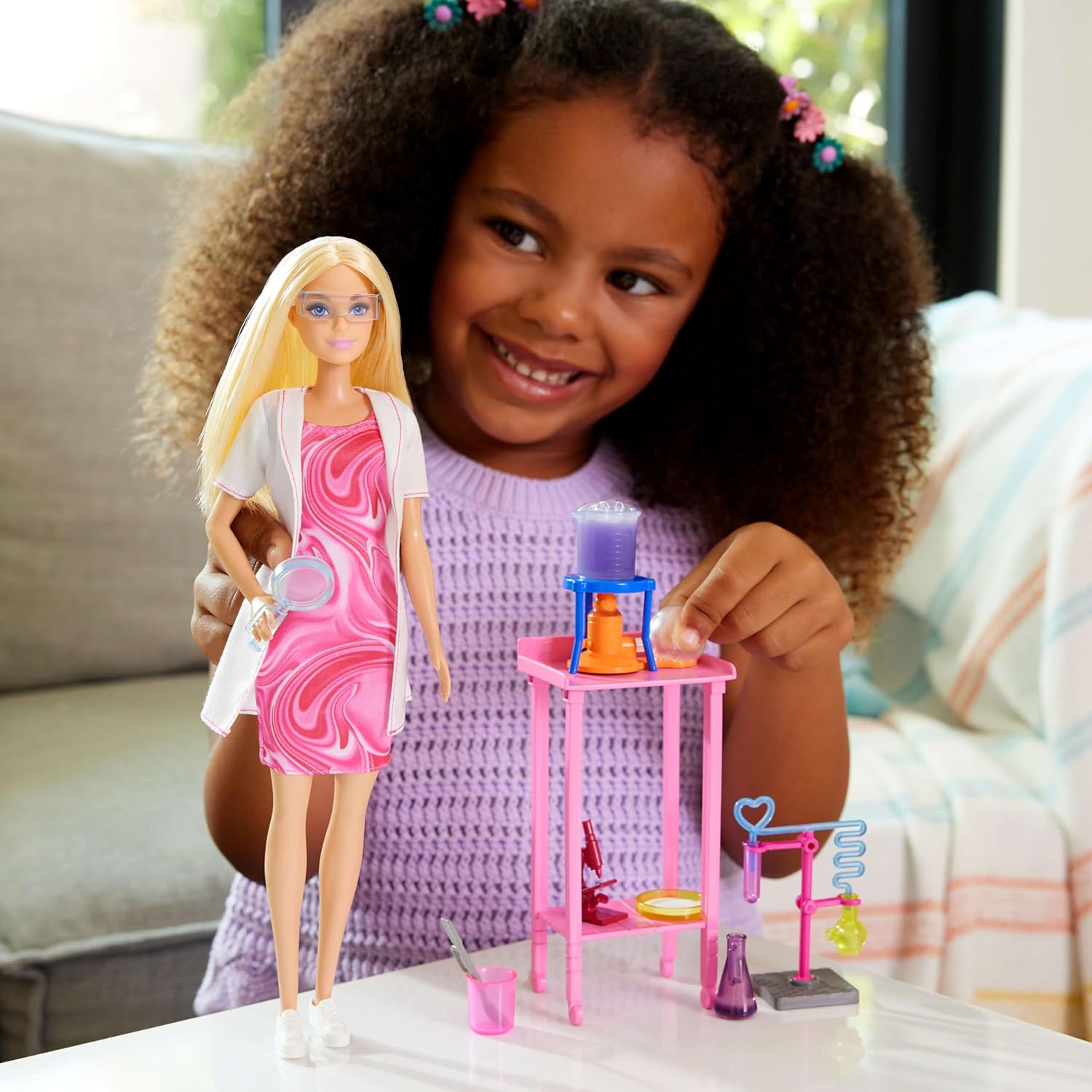 Barbie Scientist Doll and Accessories with Blonde Fashion Doll, Lab Table, Microscope, & Color-Change Beaker & Petri Dish Acc