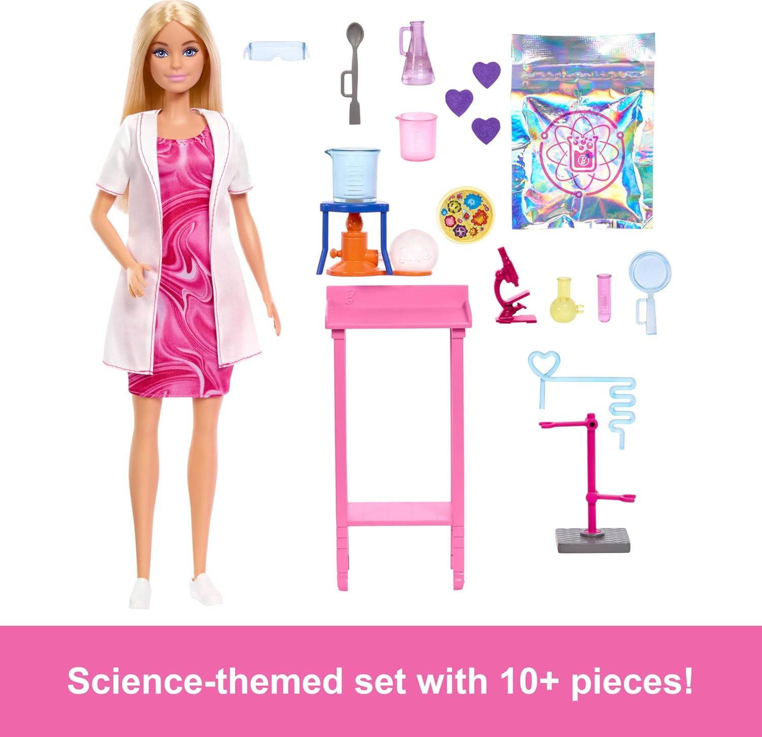 Barbie Scientist Doll and Accessories with Blonde Fashion Doll, Lab Table, Microscope, & Color-Change Beaker & Petri Dish Acc