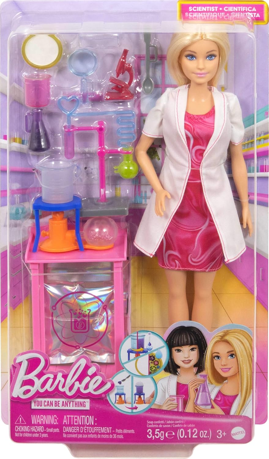 Barbie Scientist Doll and Accessories with Blonde Fashion Doll, Lab Table, Microscope, & Color-Change Beaker & Petri Dish Acc