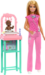 Barbie Baby Doctor Playset with Blonde Fashion Doll Wearing Pink Scrubs, Baby Doll, Furniture & Accessories Multicolor