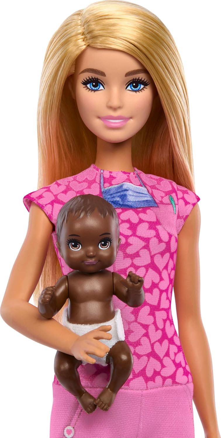 Barbie Baby Doctor Playset with Blonde Fashion Doll Wearing Pink Scrubs, Baby Doll, Furniture & Accessories Multicolor