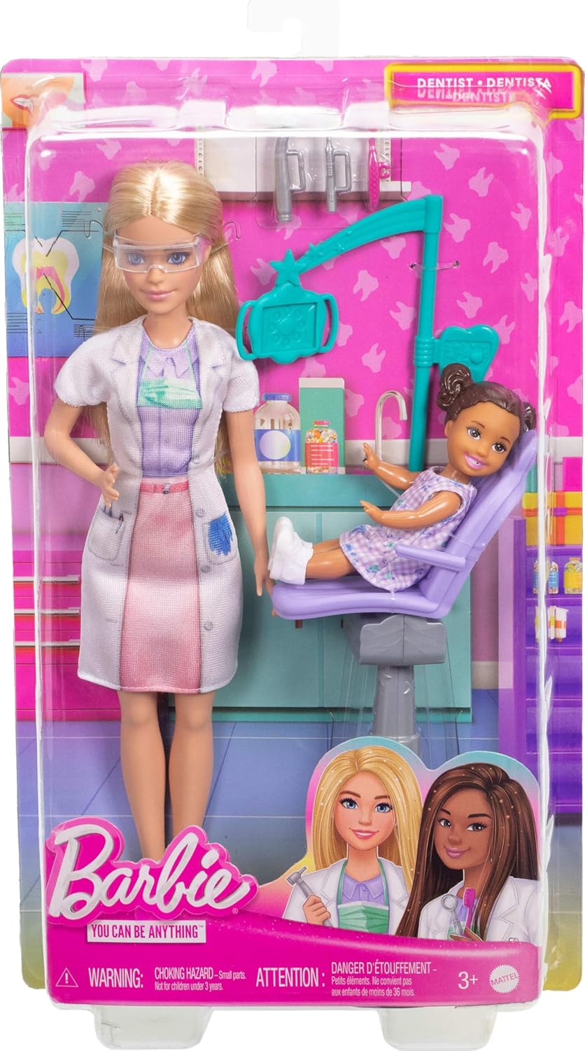 Barbie Dentist with Blonde Fashion Doll with Blue Dress and Lab Coat, 1 Kid Doll, Medical Doctor Furniture & Accessories Blon