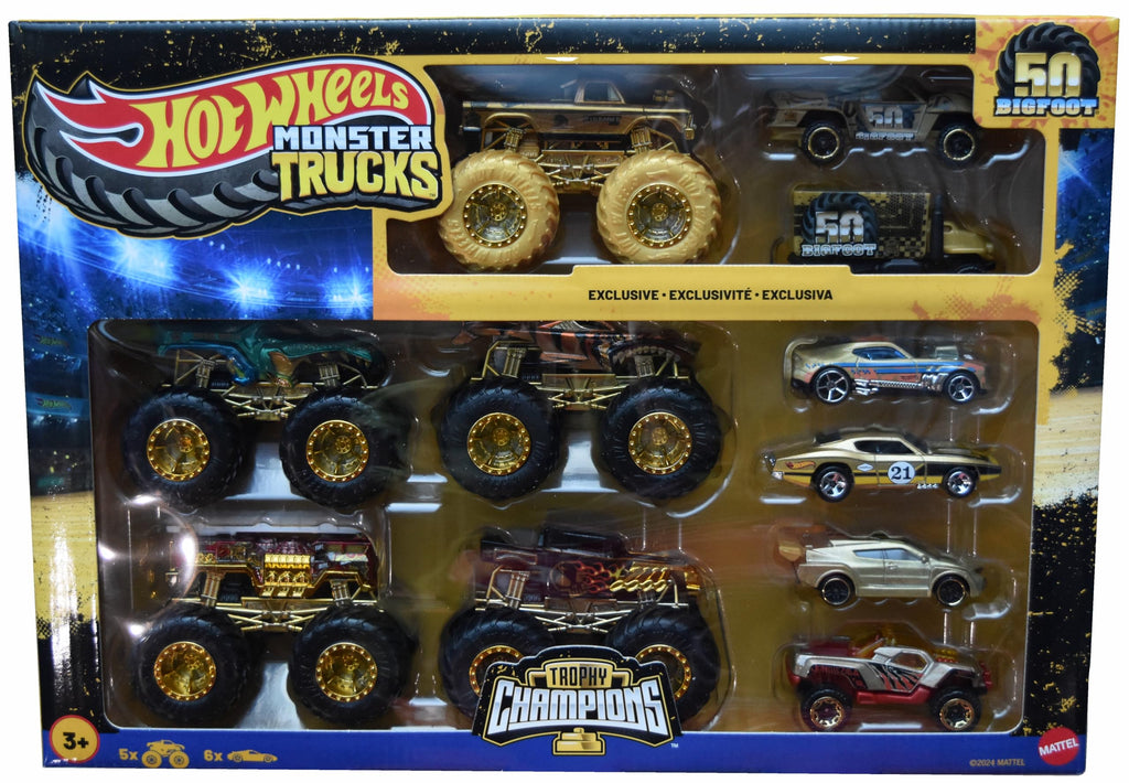 Hot Wheels Monster Trucks Trophy Champions Bigfoot Exclusive Gold Set
