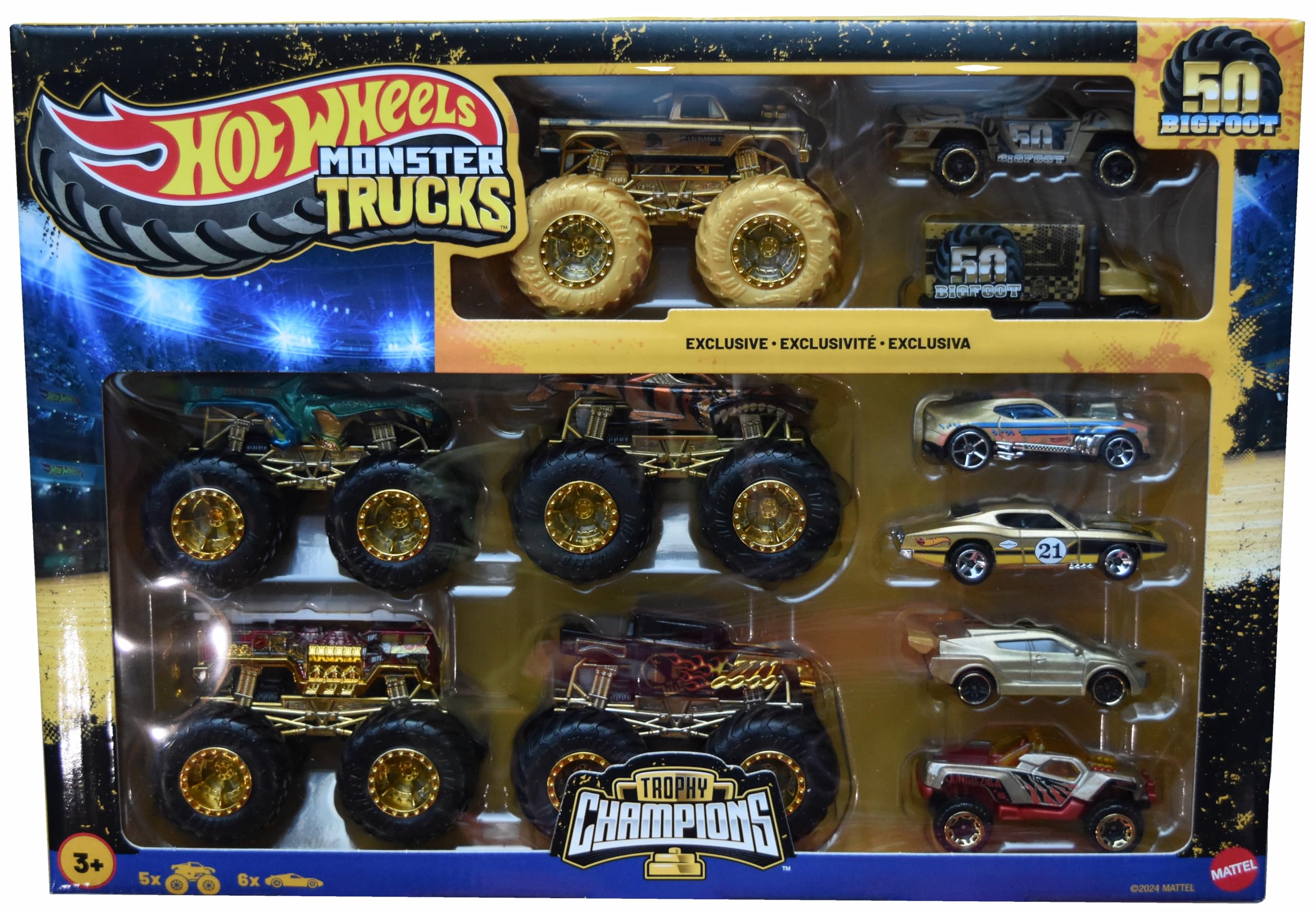 Hot Wheels Monster Trucks Trophy Champions Bigfoot Exclusive Gold Set