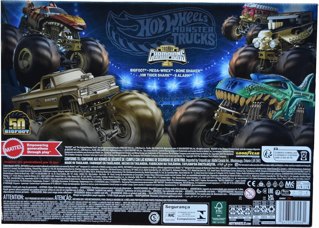 Hot Wheels Monster Trucks Trophy Champions Bigfoot Exclusive Gold Set