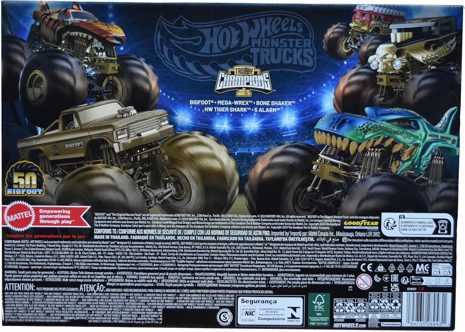 Hot Wheels Monster Trucks Trophy Champions Bigfoot Exclusive Gold Set