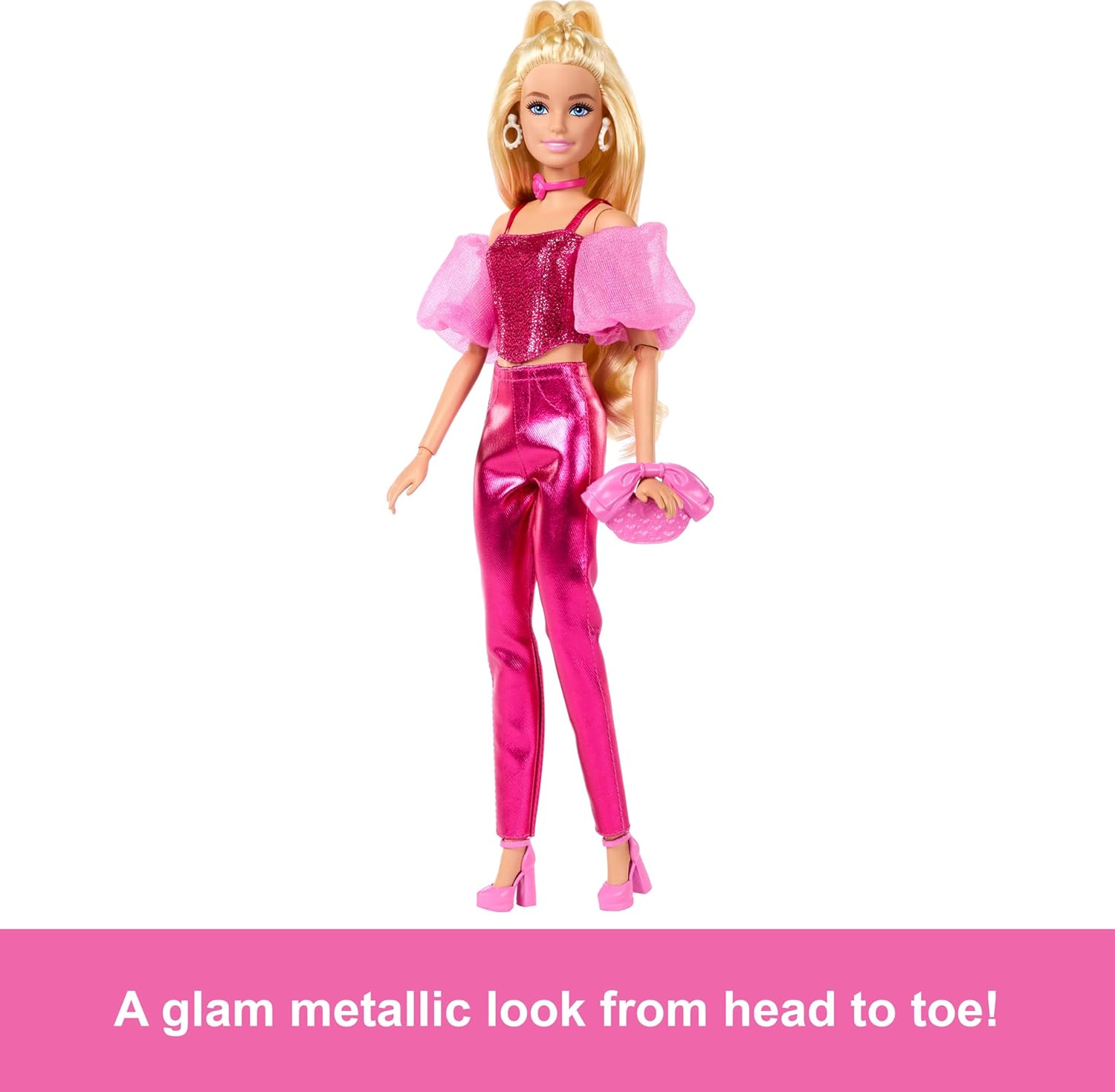 Barbie Deluxe Style Doll #5 in Metallic Pink Outfit, Blonde Hair