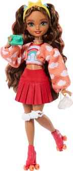 Barbie Dream Besties Doll and Accessories, Teresa Posable Roller Skating Fashion Doll with Brown Hair, 9Video Game Themed Pie