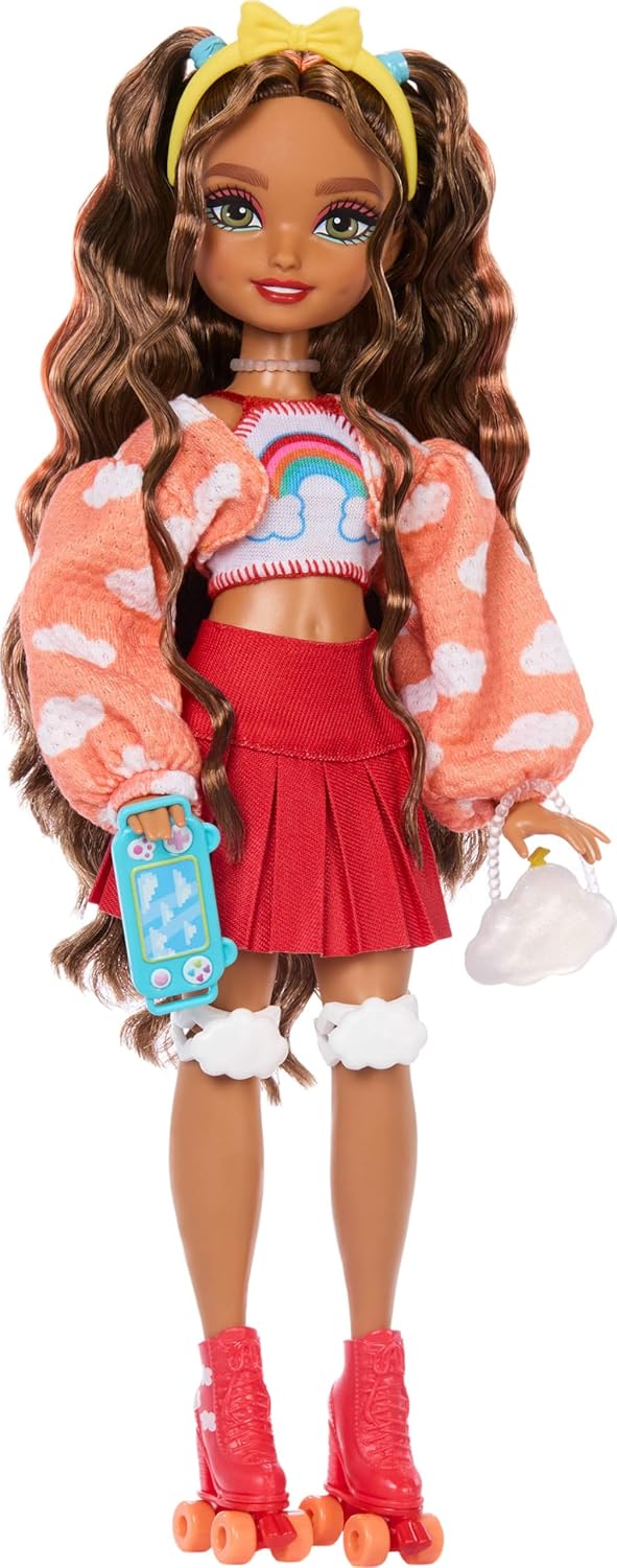 Barbie Dream Besties Doll and Accessories, Teresa Posable Roller Skating Fashion Doll with Brown Hair, 9Video Game Themed Pie