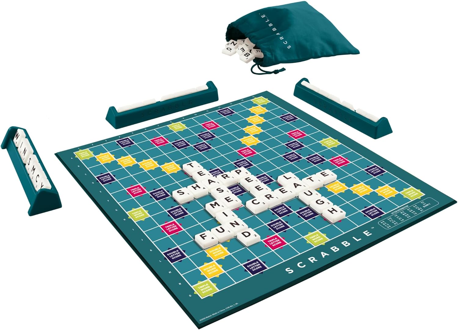 Scrabble Crossword - Classic Board Game - 120 Letter Tiles - 4 Racks - 1 Letter Bag - Instructions Included - for 2 to 4 Players - Gift for Kids 10+