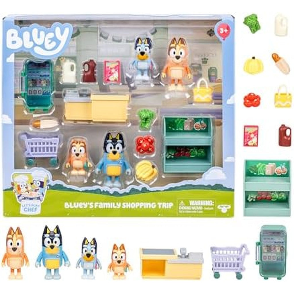 Bluey Series 13 Let's Play Chef Family Shopping Trip Exclusive Figure Playset