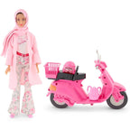 Fulla Doll with Pink Motorbike Includes Floral Pants, Jacket, Helmet and Headscarf & Fashionable Outfit with Ride-On