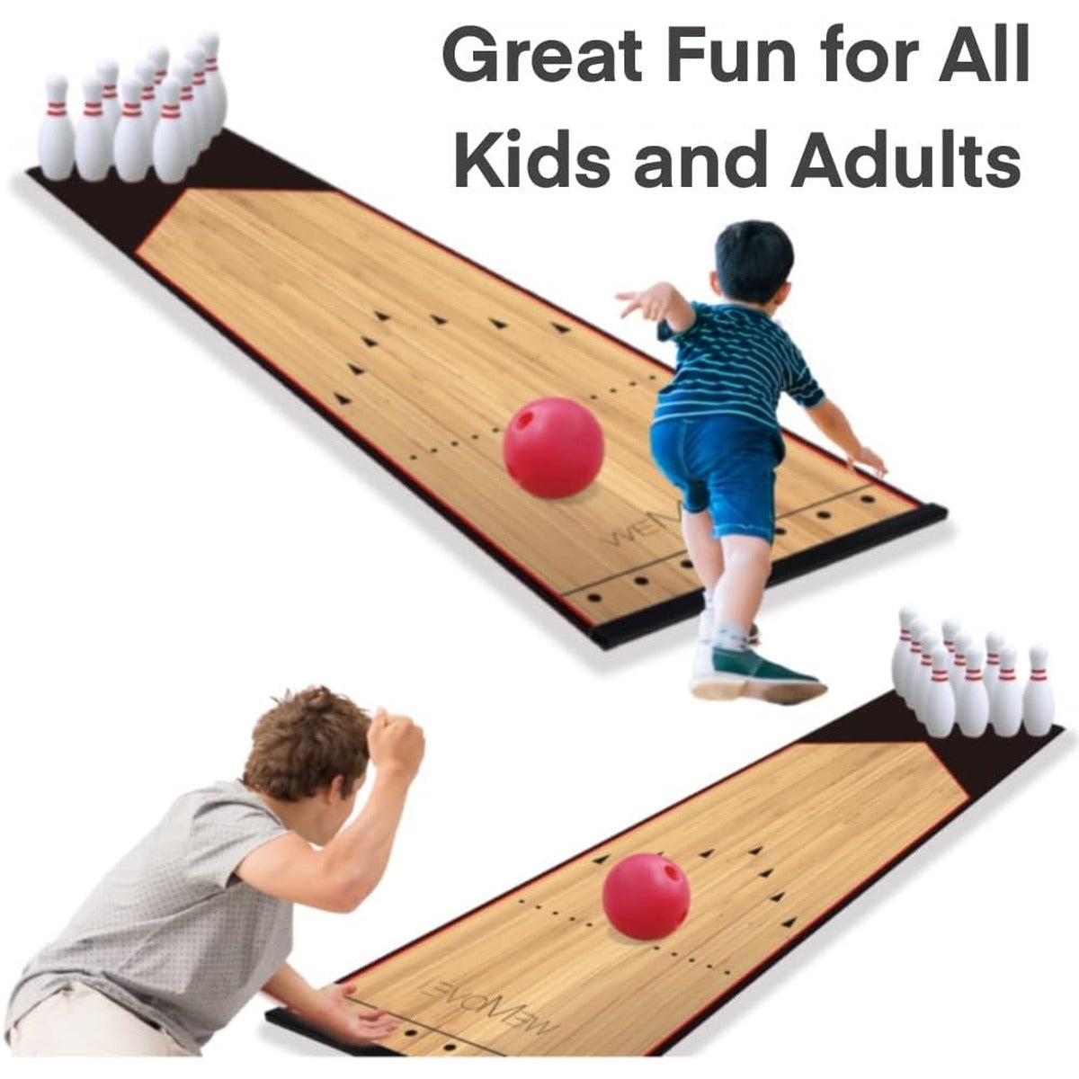 Mini Kids Bowling Set - Bowling Pins & Ball Game Set - Full Bowling Alley Games Toys & Score Cardfor Kid Age 5+ & Adult - Home Indoor Outdoor Backyard Lawn Yard (10 Pins, 1 Ball, 1 Lane Mat)
