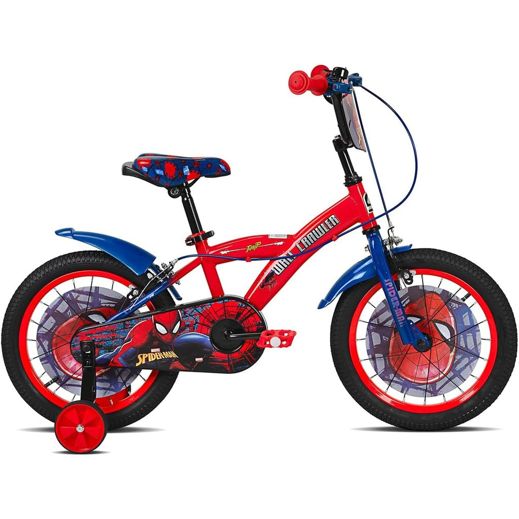Spartan 16" Marvel Spiderman Super Spidey Bicycle for Kids - Training Wheels, Front Plate, Chain Guard, Coaster Brake