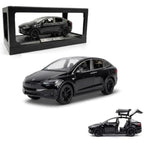 1:28 Scale Electric SUV Car Model Car with Open Up Rear Doors Special Display Base Light and Sound (Black)