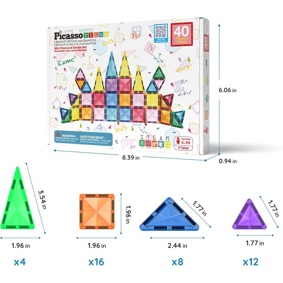 PicassoTiles Magnetic Tiles Building Blocks Mini Size Diamond Series
