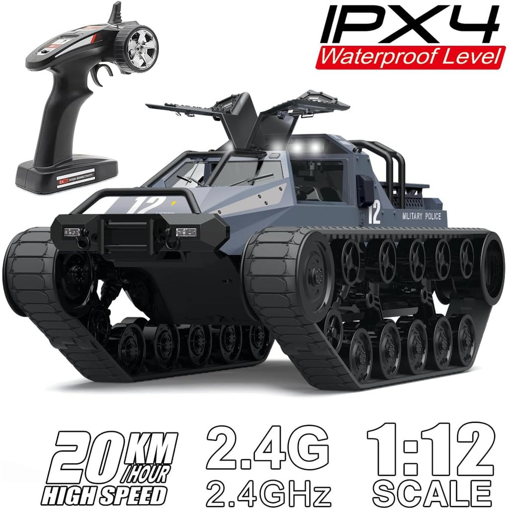 Mostop Remote Control Crawler High Speed Tank Off-Road 4WD RC Car 2.4 Ghz RC Army Truck 1/12 Drift Tank RC Tank for Kids Adults