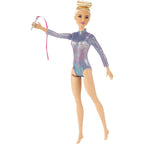 Barbie Rhythmic Gymnast Blonde Doll (12-in/30.40-cm) with Colorful Metallic Leotard, 2 Clubs & Ribbon Accessory, Great Gift f