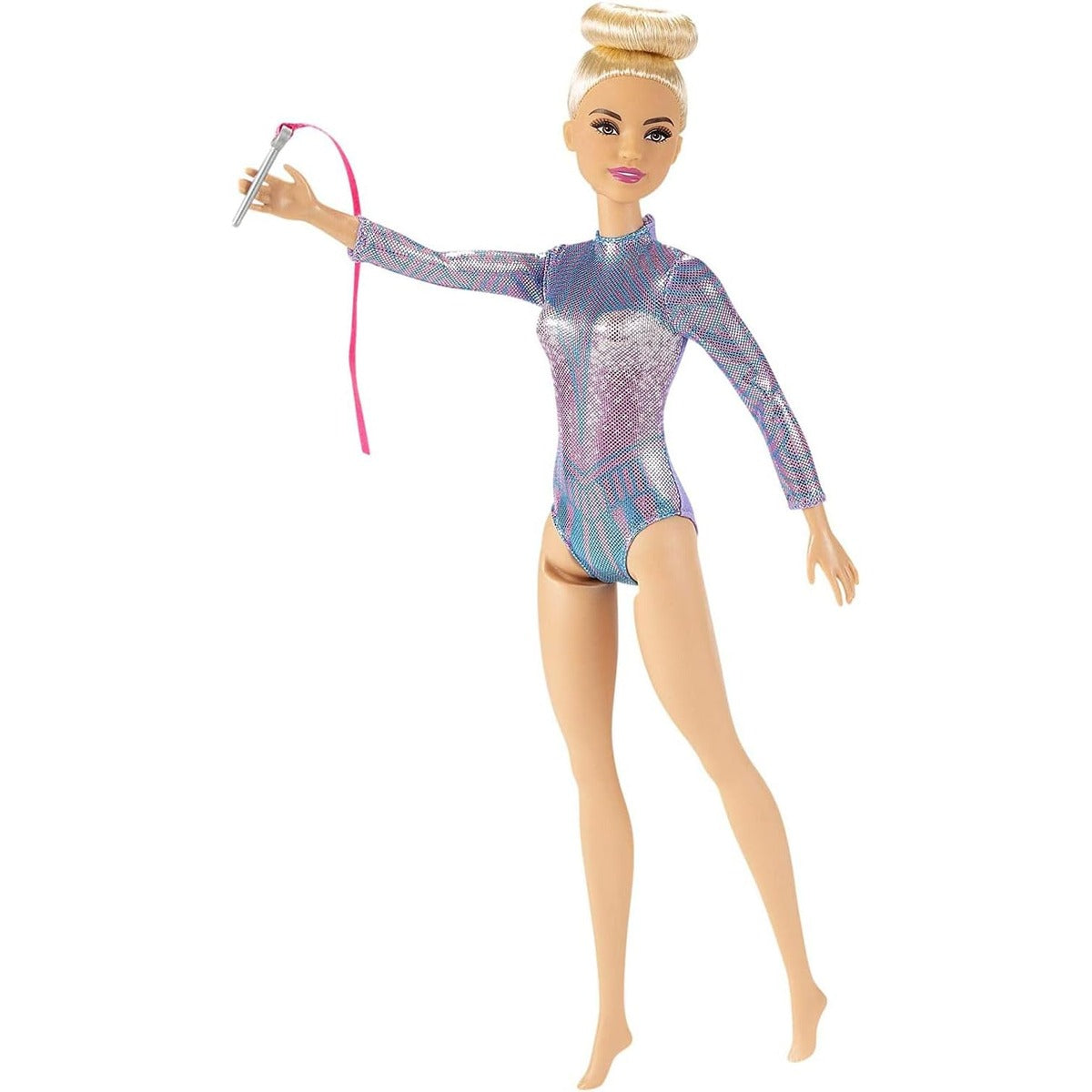 Barbie Rhythmic Gymnast Blonde Doll (12-in/30.40-cm) with Colorful Metallic Leotard, 2 Clubs & Ribbon Accessory, Great Gift f