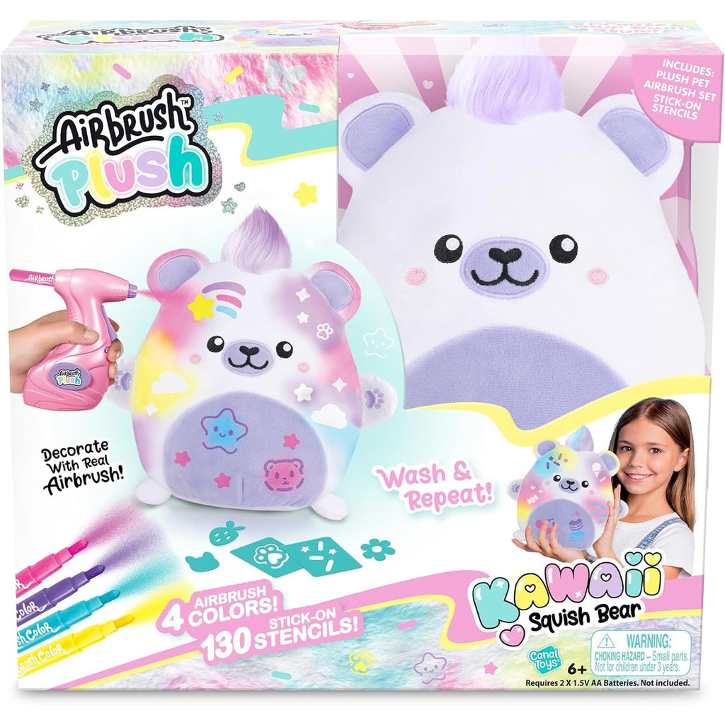 Amazon.com: Canal Toys Airbrush Plush Kawaii Squish Bear: Includes Plush Bear, Airbrush Set and Stick on Stencils; Color and wash and Repeat; Create Your own Style : Toys & Games