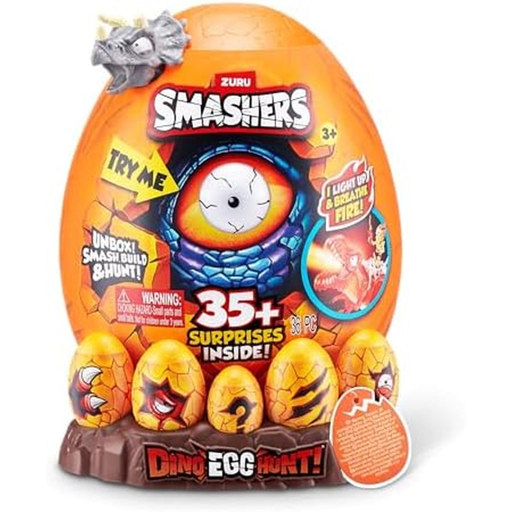 Smashers Dino Egg Hunt by Zuru, Includes Over 35 Surprises, Comes with Dino Light Up Egg, Dinosaur Figures, Slime, Sand, Mini Eggs, Collectible Toys for Kids to Smash and Build