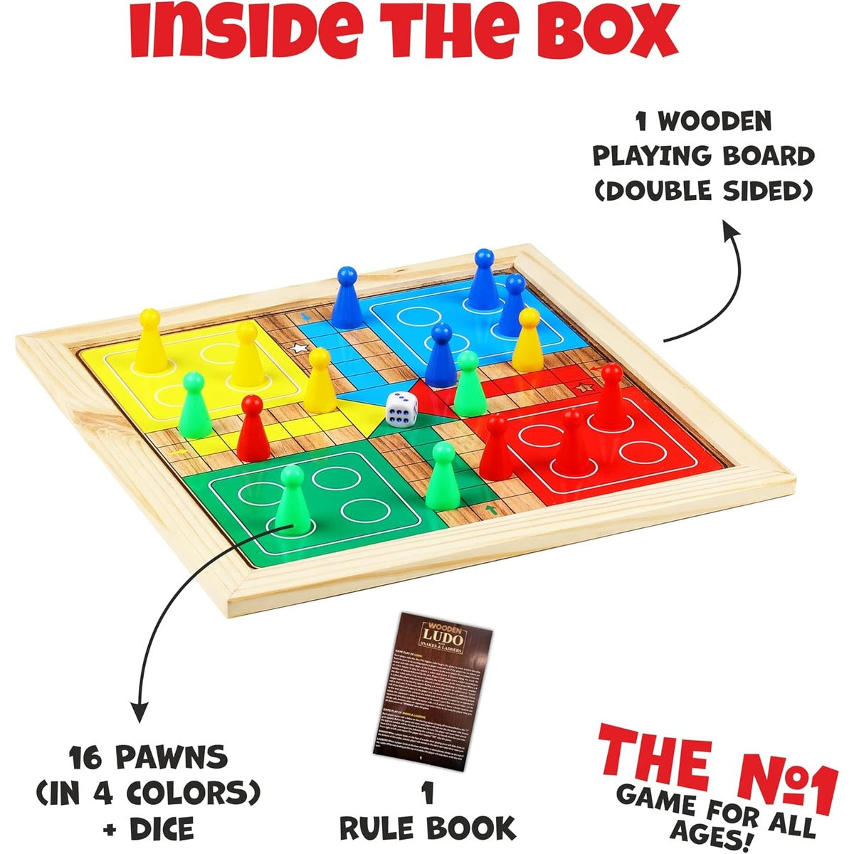 Ankit Toys & Games 2 in 1 Wooden Ludo, Snakes and Ladders Board Game Set for Kids and Adults, Classic Family Board