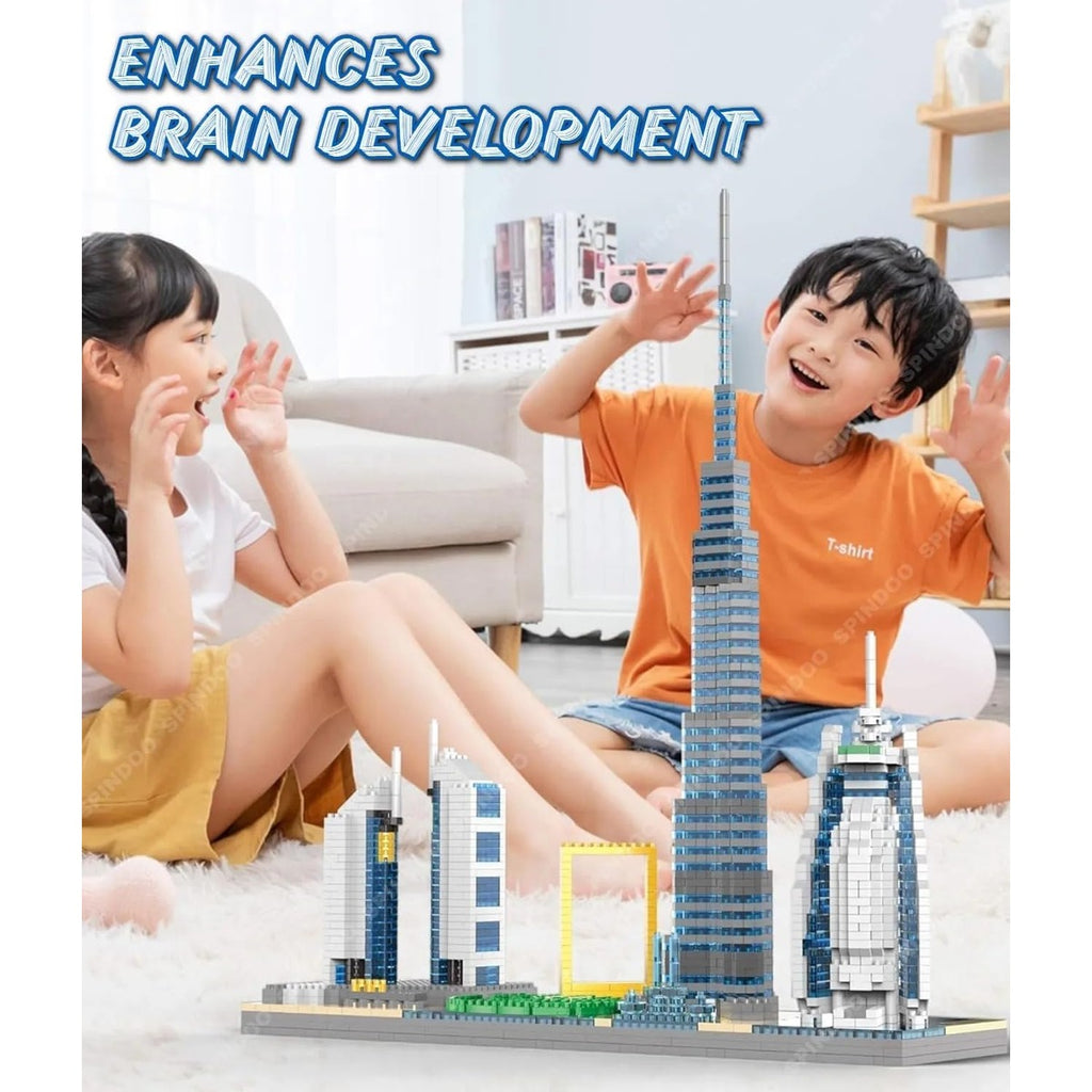 Spindoo Skylines Series Dubai Skyline Micro Mini Building Blocks Set - 3000+ Pcs Mini Architecture Model Kit for Adults & Kids 6+ | Realistic Dubai City Building Toy | Premium Gift & Display Décor