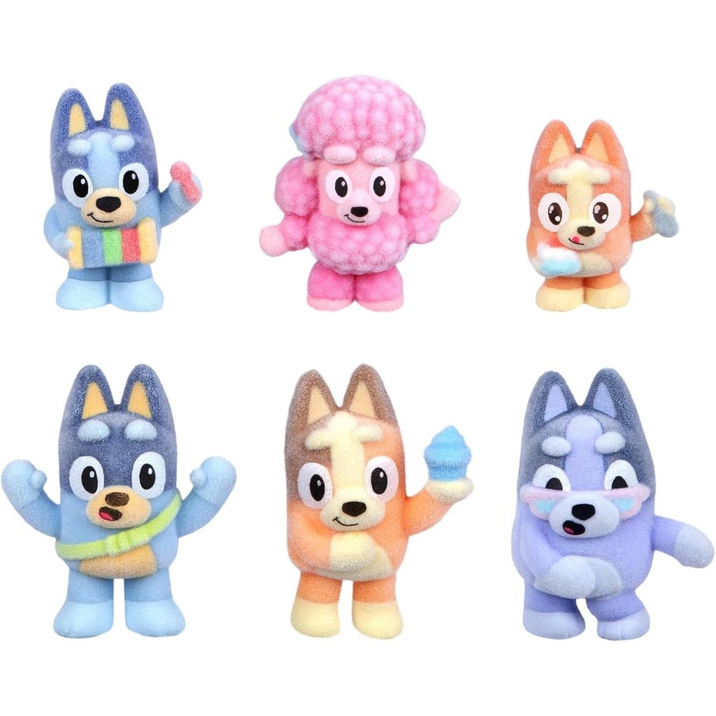 Bluey Fuzzies Deluxe Figure Pack. with 6 Specially Flocked Collectible Mini