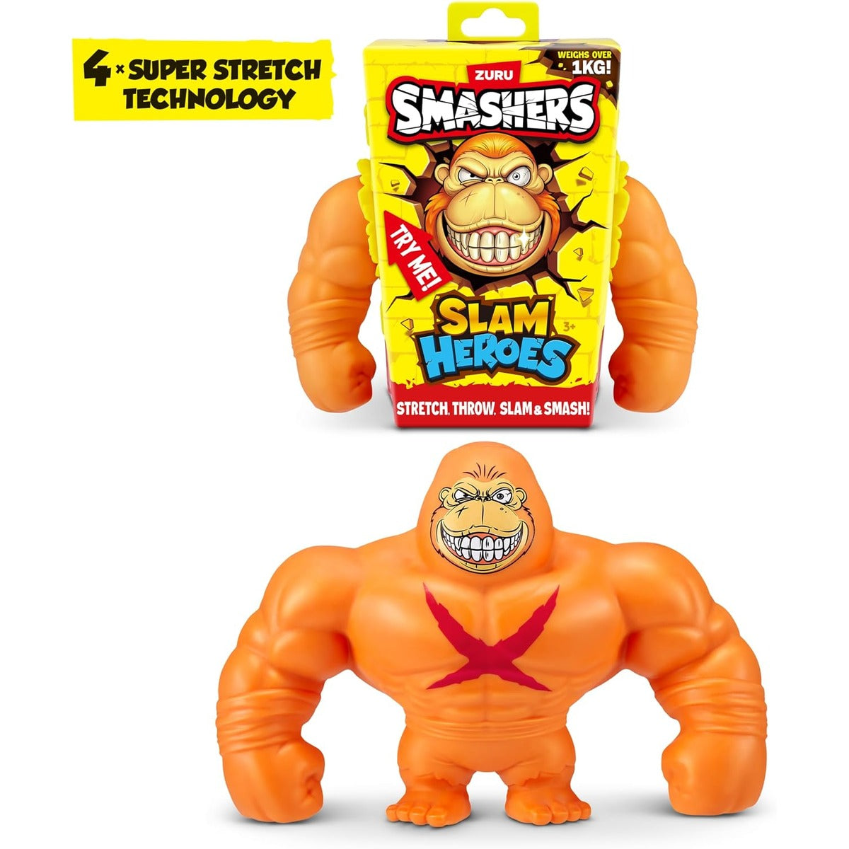Smashers SLAM Heroes by ZURU, Gorilla (Orange) Stretchable Toy for Boys