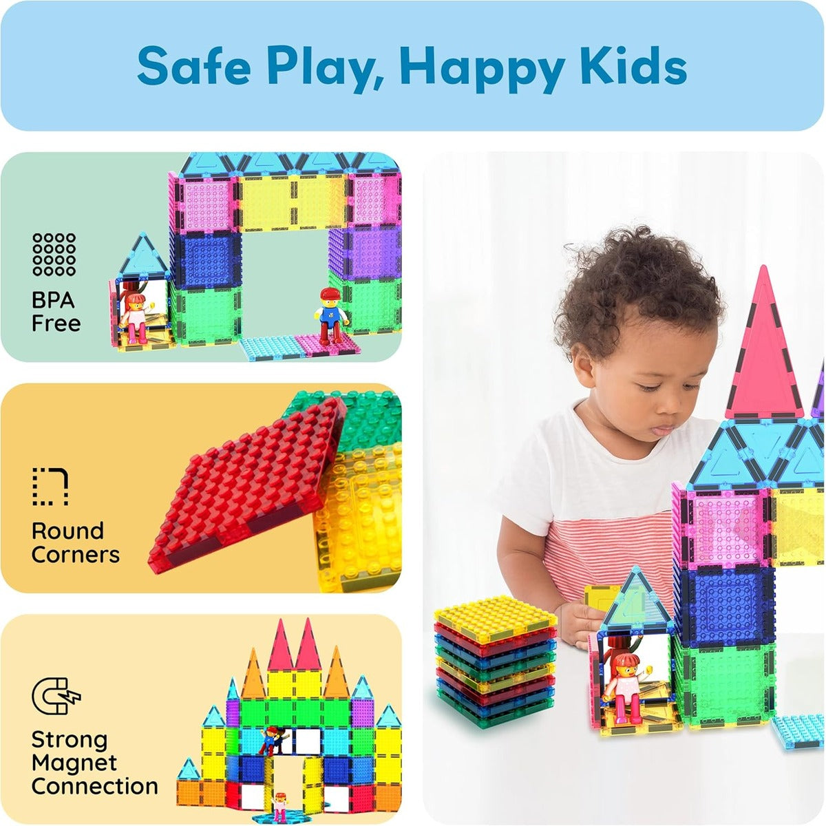 PicassoTiles 63pc Magnetic Tile Building Block Set with 2 Character