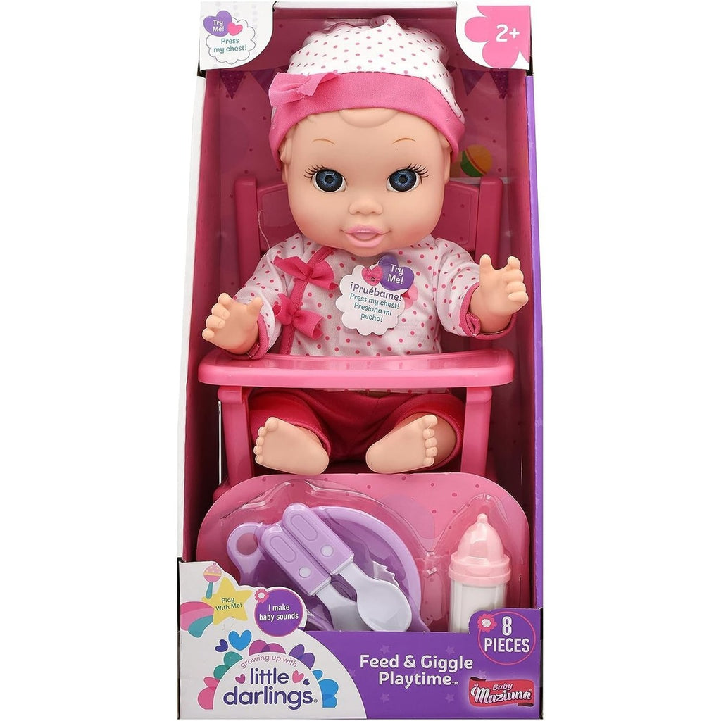 Baby Maziuna Feed & Giggle Playtime 12 Inches Doll Set, Sound Feature, Removable Outfit, Highchair, Utensils, Bottle, 8