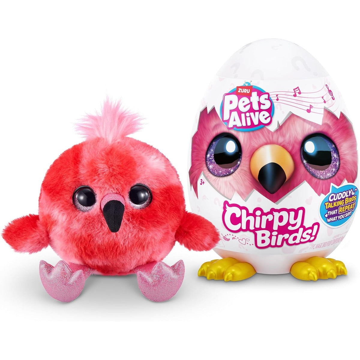Pets Alive Chirpy Birds (Flamingo) by ZURU, Electronic Pet That Speaks, Giant Surprise Egg, Stickers, Comb, Fluffy Clay, Bird Animal Plush for Girls