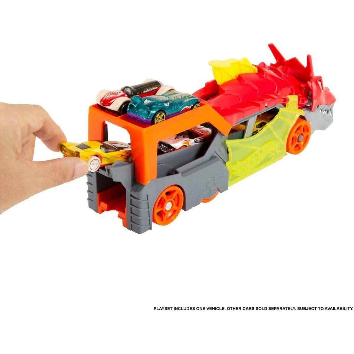 Hot Wheels City Toy Car Track Set, Dragon Launch Transporter &amp; 1:64 Scale Car, Launch Vehicles from Creature's Mouth, Stores up to 5 Vehicles