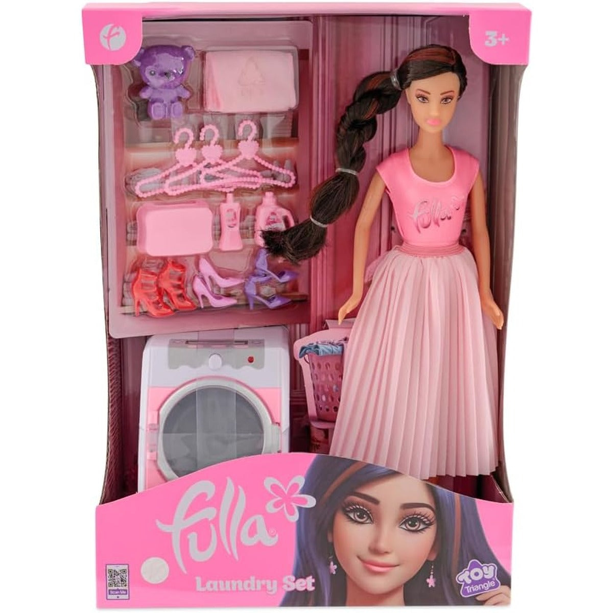 Fulla Doll with Washing Machine Set Includes Towels, Hangers Toy Bear Boxes and Shoes & Machine Features Light and