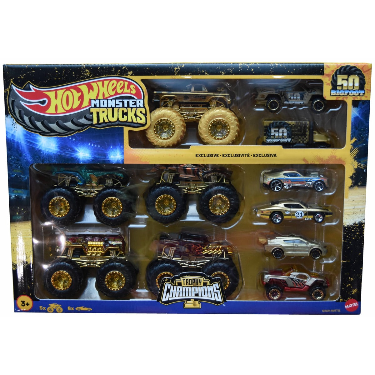 Hot Wheels Monster Trucks Trophy Champions Bigfoot Exclusive Gold Set