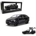 1:28 Scale Electric SUV Car Model Car with Open Up Rear Doors Special Display Base Light and Sound (Black)