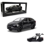 1:28 Scale Electric SUV Car Model Car with Open Up Rear Doors Special Display Base Light and Sound (Black)
