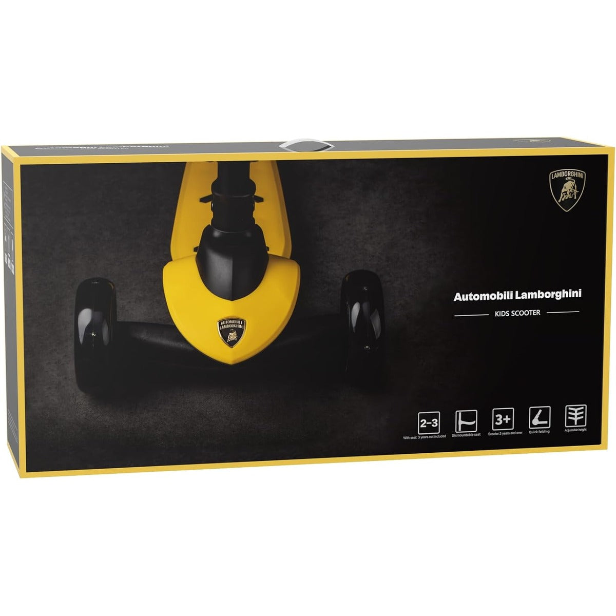 Lamborghini Yellow Scooter with seat for Kids Ages 3-8, 3 Wheel Scooter for Kids with Adjustable Height, Folding Kids